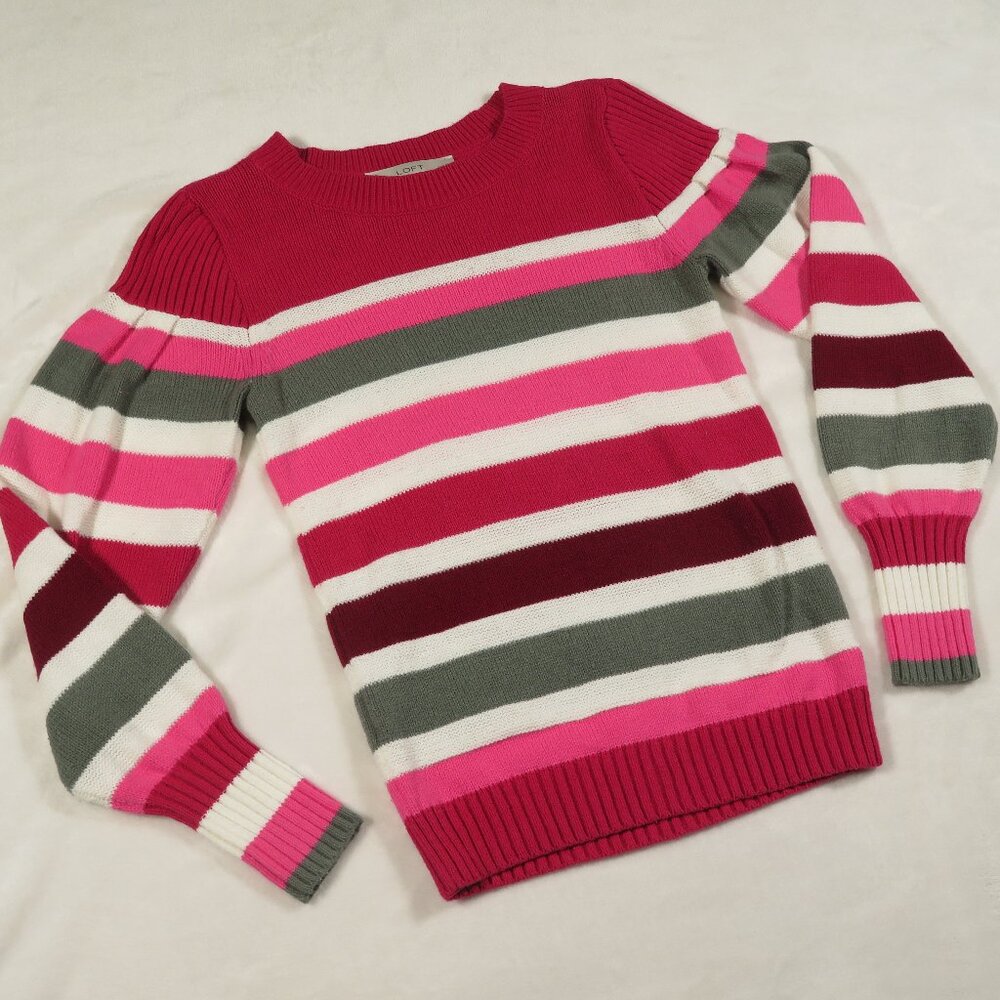 LOFT Striped Honeycomb Stitch Sweater XXSP